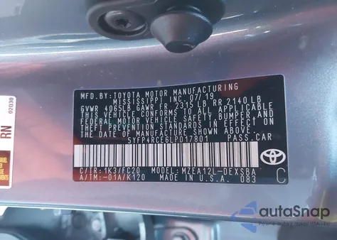 2020 Toyota Corolla Se из США, поврежденный, VIN 5YFP4RCE6LP017801